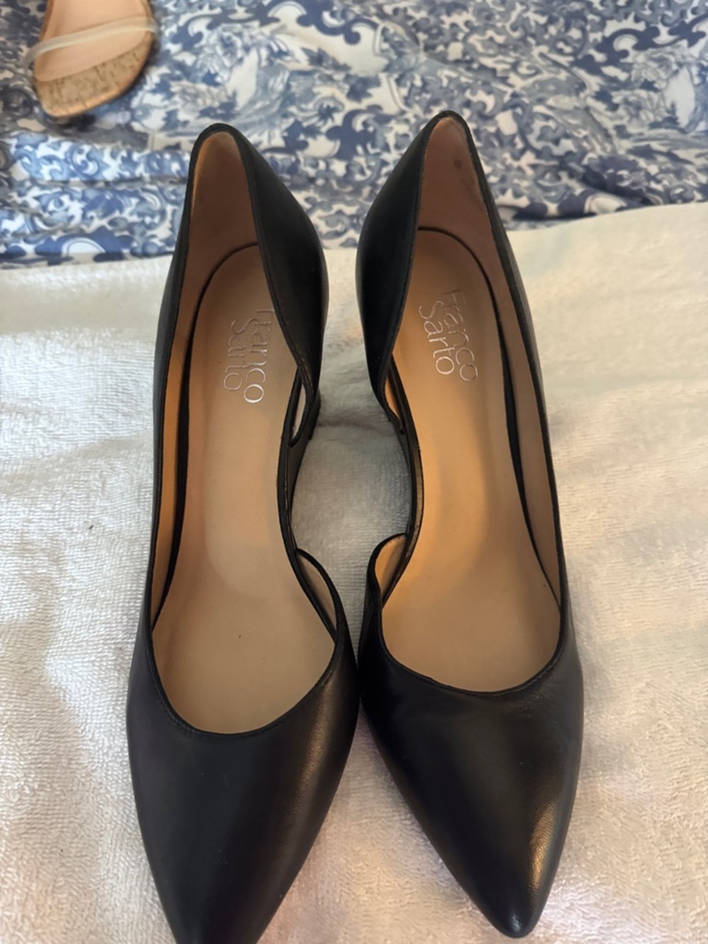 Franco Sarto Black Leather Pointed Toe Pumps